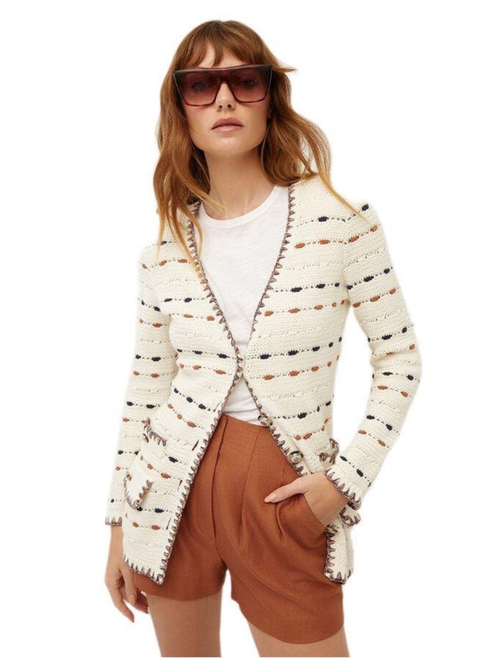 Veronica Beard Ceriani Knit Sweater  Cardigan Blazer Cream Multicolor Size S